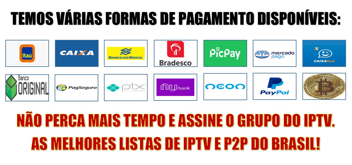 Banner com as formas de pagamento : Mercado pago, banco original , caixa economica federal, pag seguro, nubank, itaú, bradesco, banco neon.